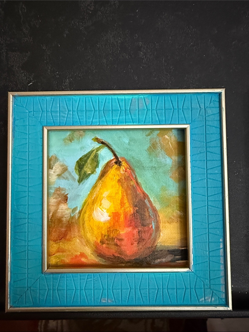Hand-Painted Pear Still Life Art - 4”x4”,canvas panel, unframed
